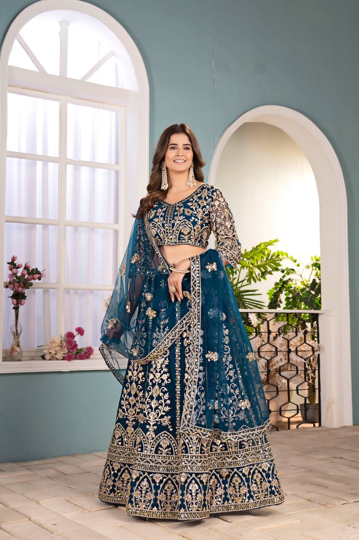 Lehenga Mart Designer Bollywood Style Wedding Wear Lehenga Choli - Blue | Grocsy