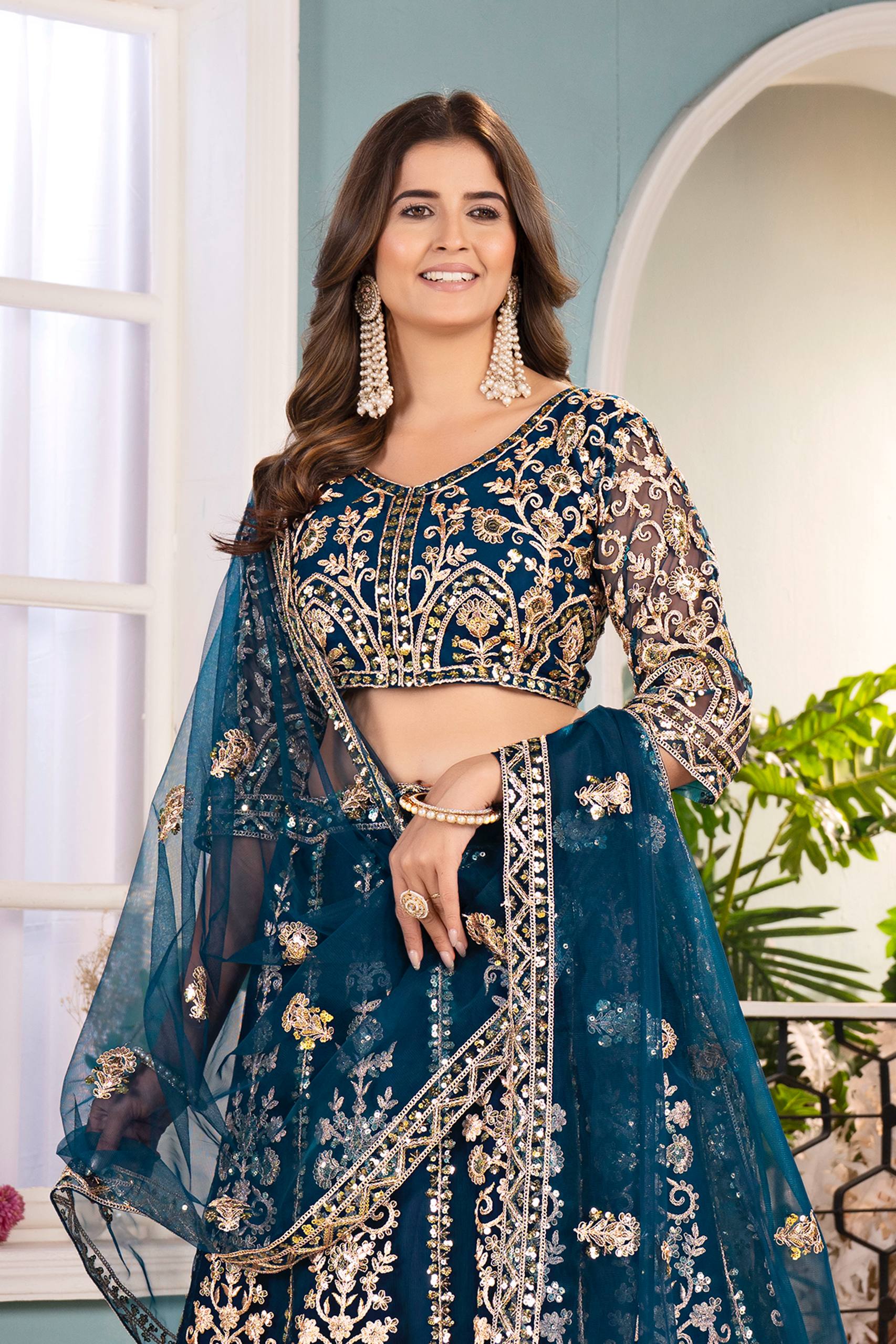 Lehenga Mart Designer Bollywood Style Wedding Wear Lehenga Choli - Blue | Grocsy