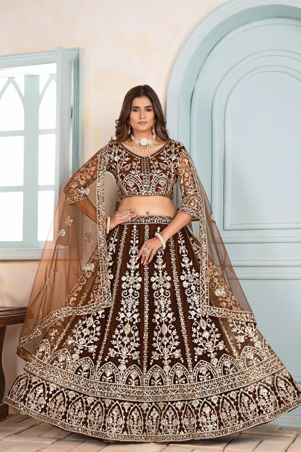 Lehenga Mart Designer Bollywood Style Wedding Wear Lehenga Choli - Brown | Grocsy