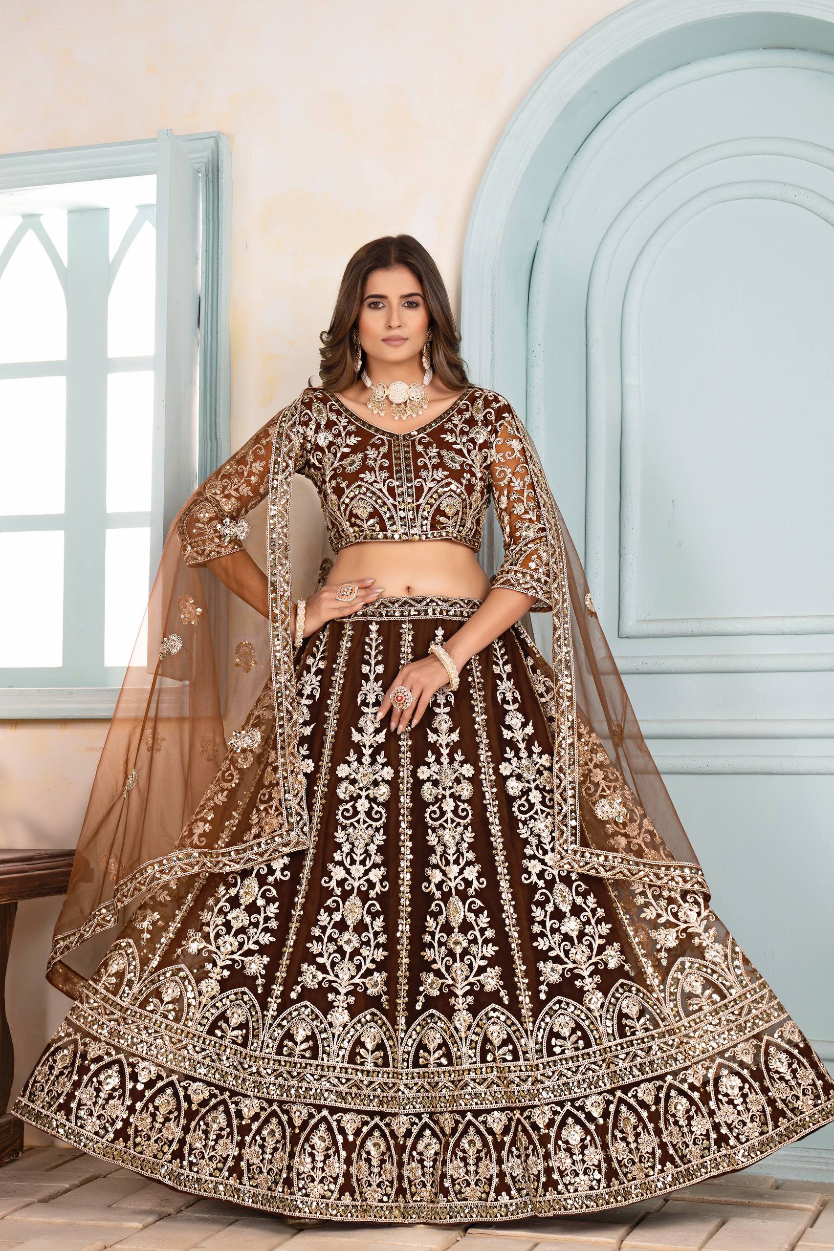 Lehenga Mart Designer Bollywood Style Wedding Wear Lehenga Choli - Brown | Grocsy