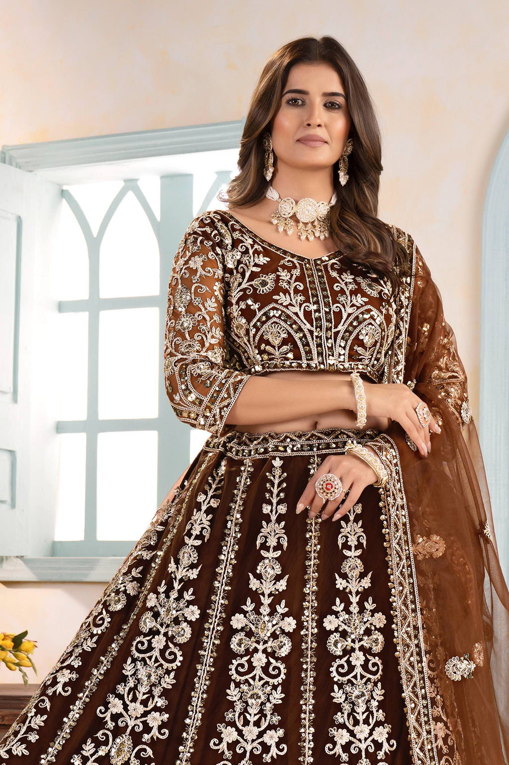Lehenga Mart Designer Bollywood Style Wedding Wear Lehenga Choli - Brown | Grocsy
