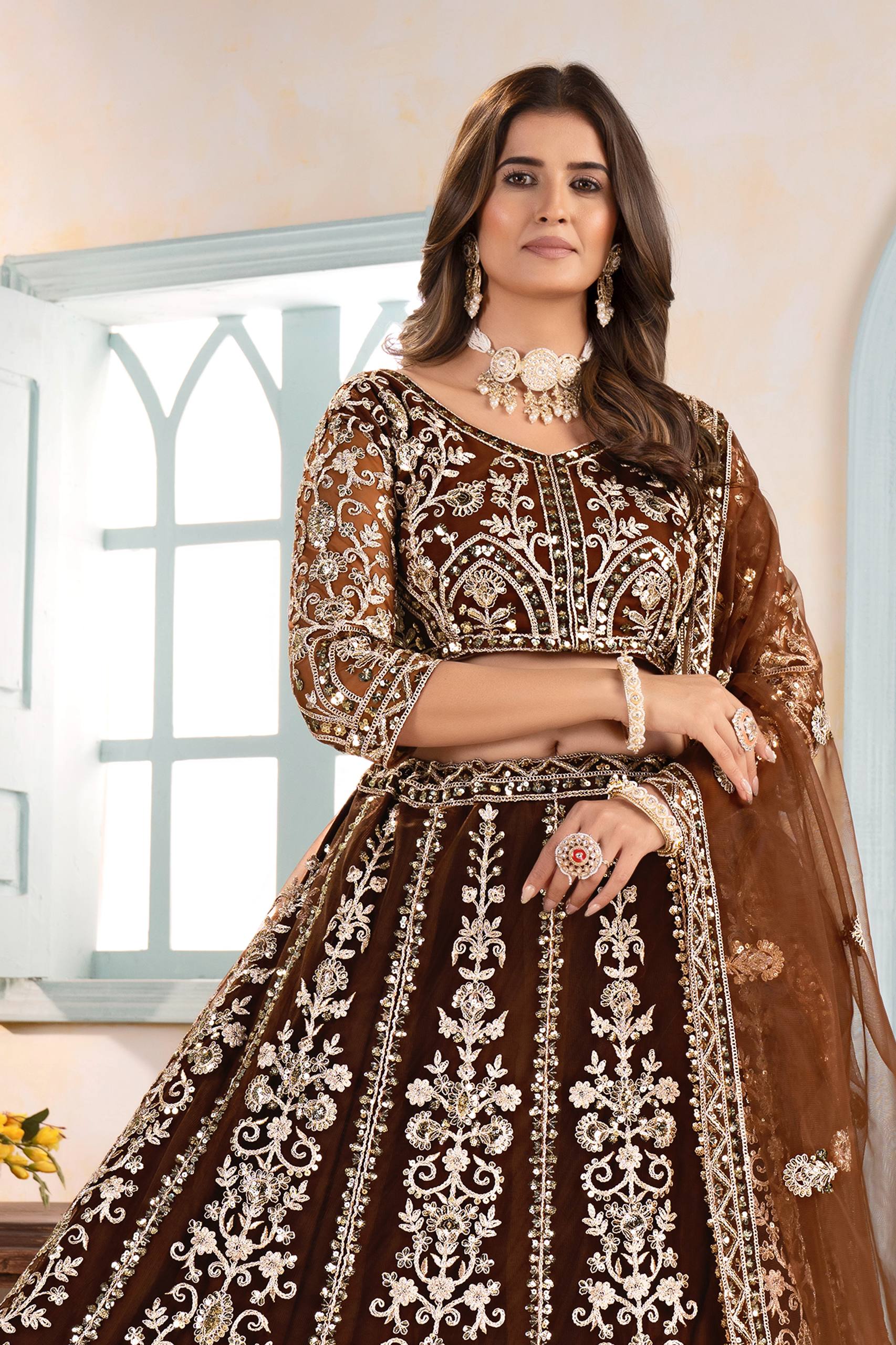 Lehenga Mart Designer Bollywood Style Wedding Wear Lehenga Choli - Brown | Grocsy