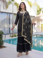 Lehenga Mart Designer Sharara Suit With Kurta Sharara Dupatta For Women-Black | Grocsy