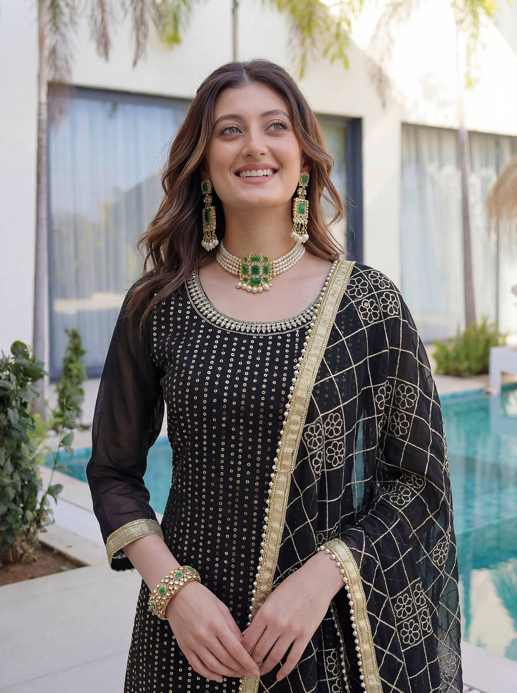 Lehenga Mart Designer Sharara Suit With Kurta Sharara Dupatta For Women-Black | Grocsy