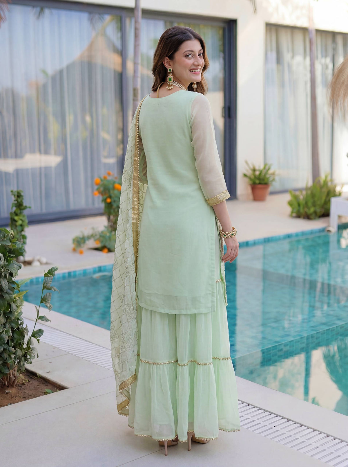 Lehenga Mart Designer Sharara Suit With Kurta Sharara Dupatta For Women-Pista | Grocsy