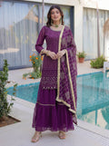 Lehenga Mart Designer Sharara Suit With Kurta Sharara Dupatta For Women-Purple | Grocsy
