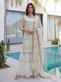 Lehenga Mart Designer Sharara Suit With Kurta Sharara Dupatta For Women-White | Grocsy