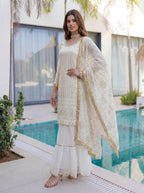 Lehenga Mart Designer Sharara Suit With Kurta Sharara Dupatta For Women-White | Grocsy