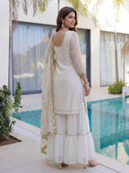 Lehenga Mart Designer Sharara Suit With Kurta Sharara Dupatta For Women-White | Grocsy