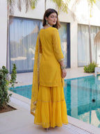 Lehenga Mart Designer Sharara Suit With Kurta Sharara Dupatta For Women-Yellow | Grocsy