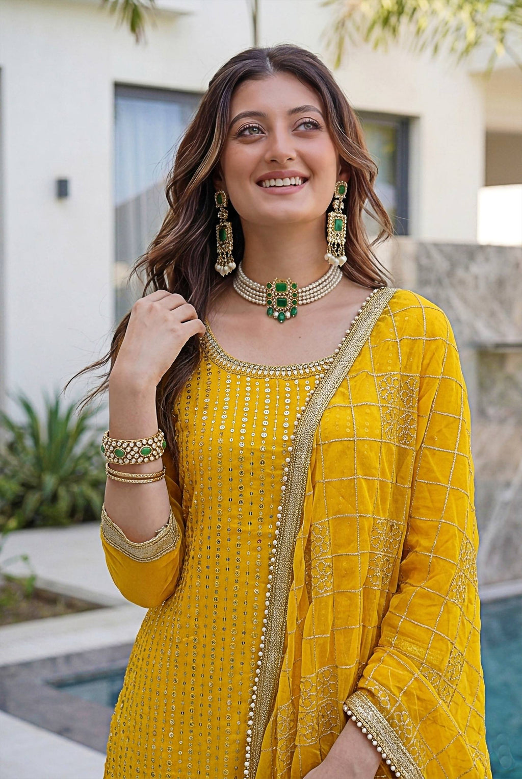 Lehenga Mart Designer Sharara Suit With Kurta Sharara Dupatta For Women-Yellow | Grocsy