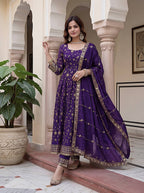 Lehenga Mart Designer Anarkali Suit With Kurta Pant Dupatta For Women-Purple | Grocsy