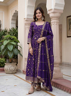 Lehenga Mart Designer Anarkali Suit With Kurta Pant Dupatta For Women-Purple | Grocsy