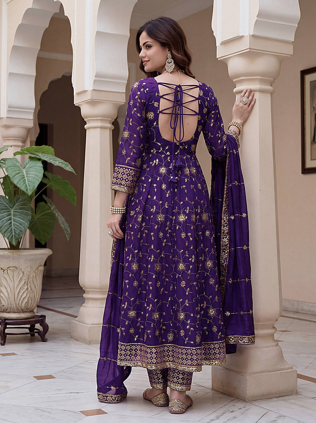 Lehenga Mart Designer Anarkali Suit With Kurta Pant Dupatta For Women-Purple | Grocsy