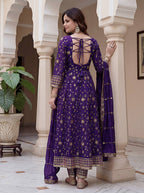 Lehenga Mart Designer Anarkali Suit With Kurta Pant Dupatta For Women-Purple | Grocsy