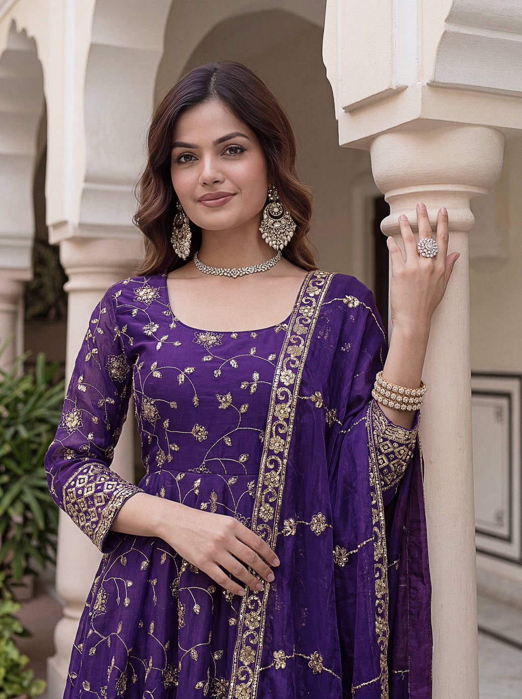 Lehenga Mart Designer Anarkali Suit With Kurta Pant Dupatta For Women-Purple | Grocsy