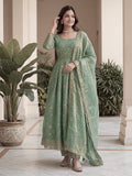 Lehenga Mart Designer Anarkali Suit With Kurta Pant Dupatta For Women-Sage Green | Grocsy