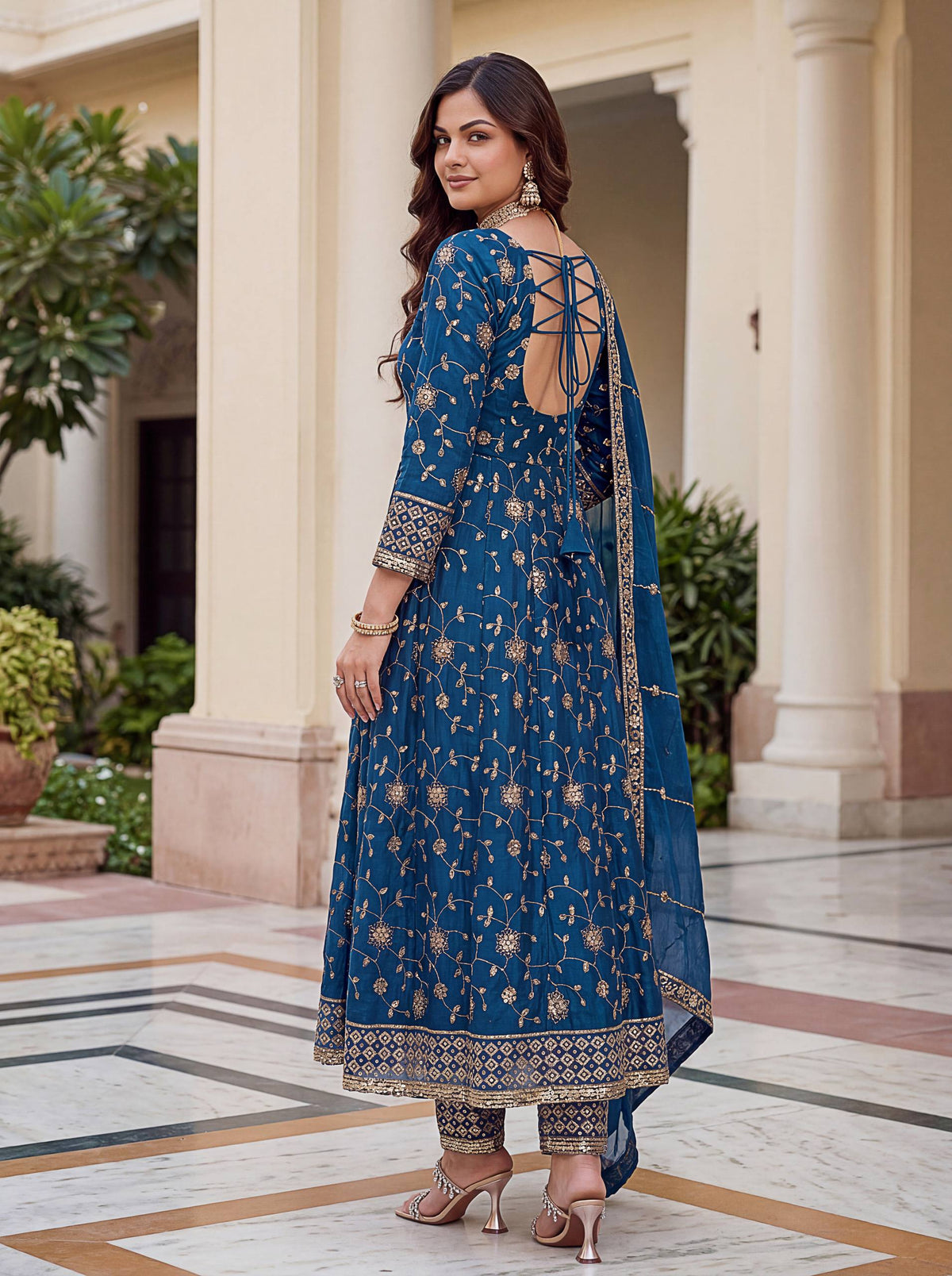 Lehenga Mart Designer Anarkali Suit With Kurta Pant Dupatta For Women-Teal Blue | Grocsy