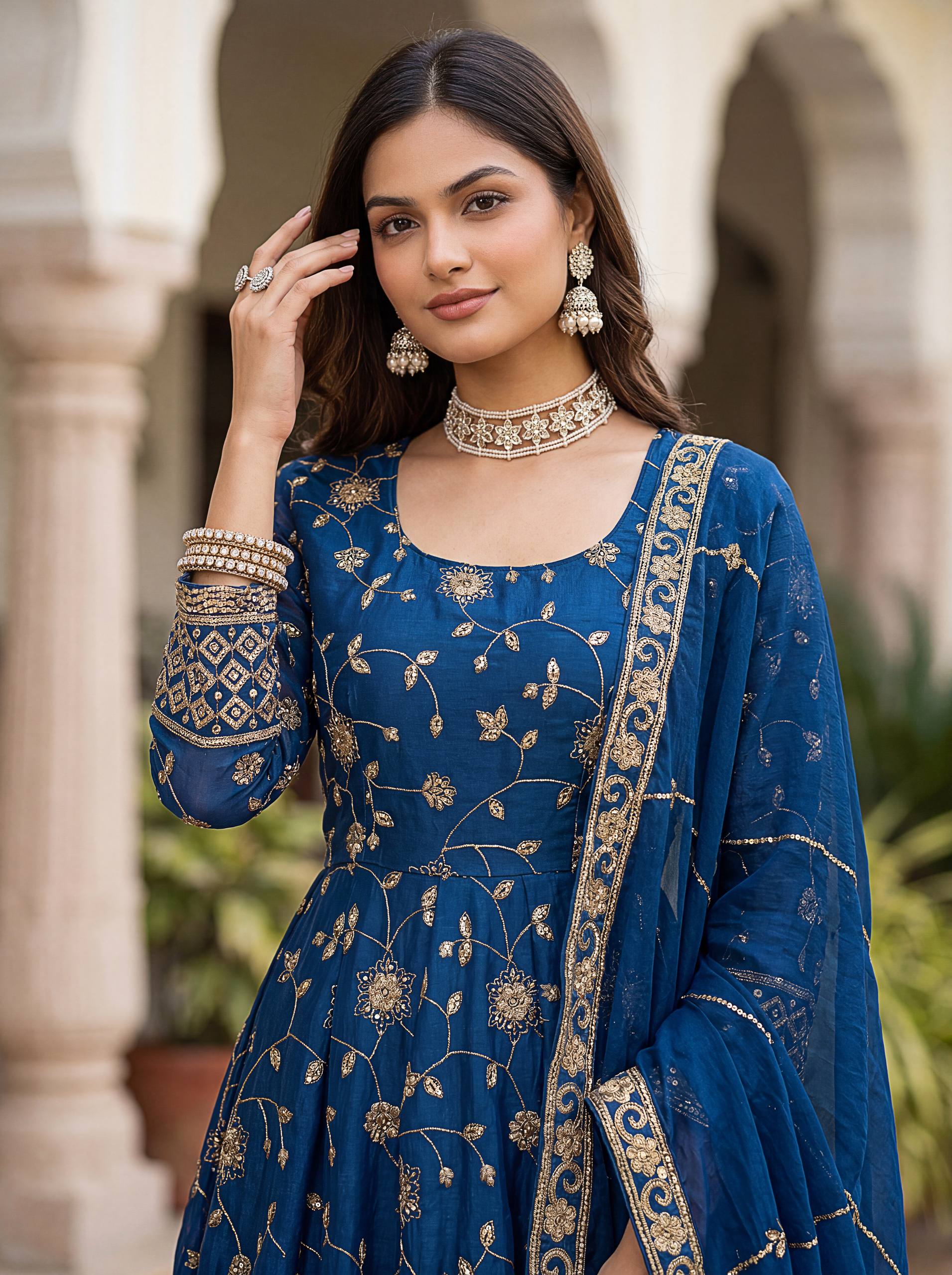 Lehenga Mart Designer Anarkali Suit With Kurta Pant Dupatta For Women-Teal Blue | Grocsy