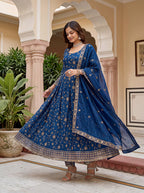 Lehenga Mart Designer Anarkali Suit With Kurta Pant Dupatta For Women-Teal Blue | Grocsy