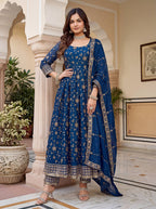 Lehenga Mart Designer Anarkali Suit With Kurta Pant Dupatta For Women-Teal Blue | Grocsy