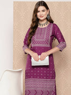 Ahalyaa Women's Traditional wear Kurta Set - Purple | Grocsy