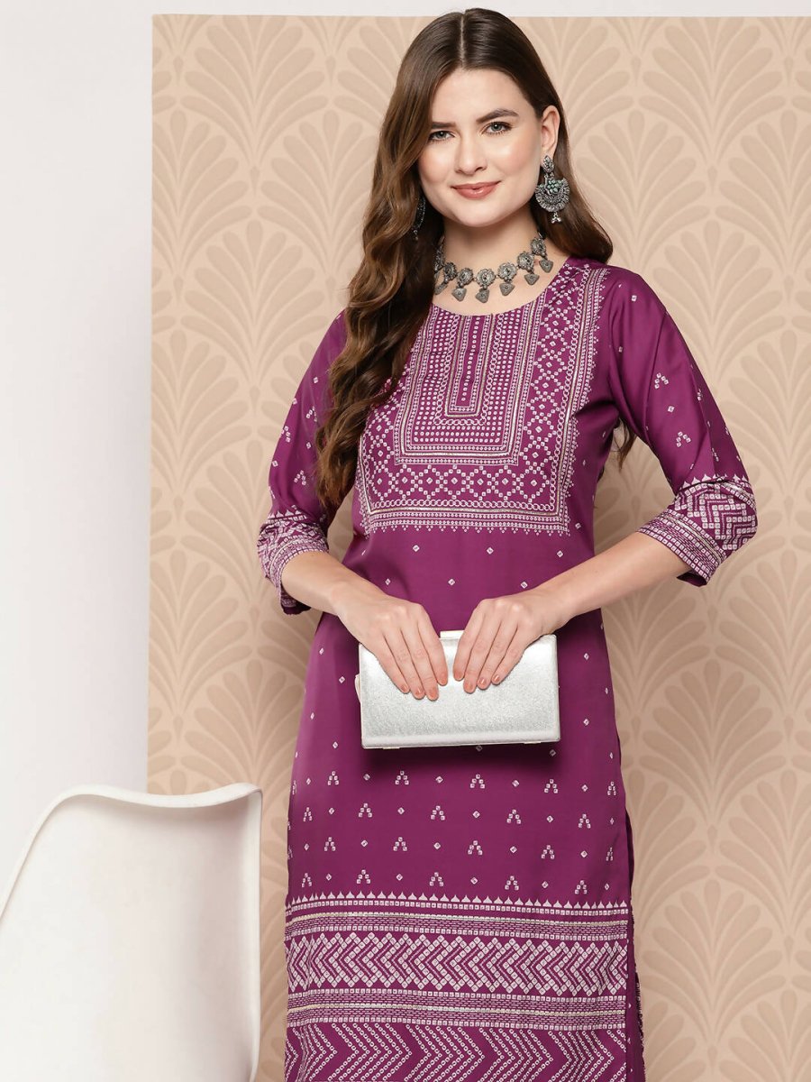 Ahalyaa Women's Traditional wear Kurta Set - Purple | Grocsy