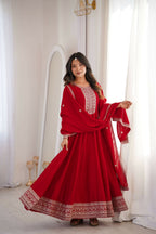 Teeya Creation Maroon Color Vichitra Silk Embroidery Work Party Wear Long Gown | Grocsy