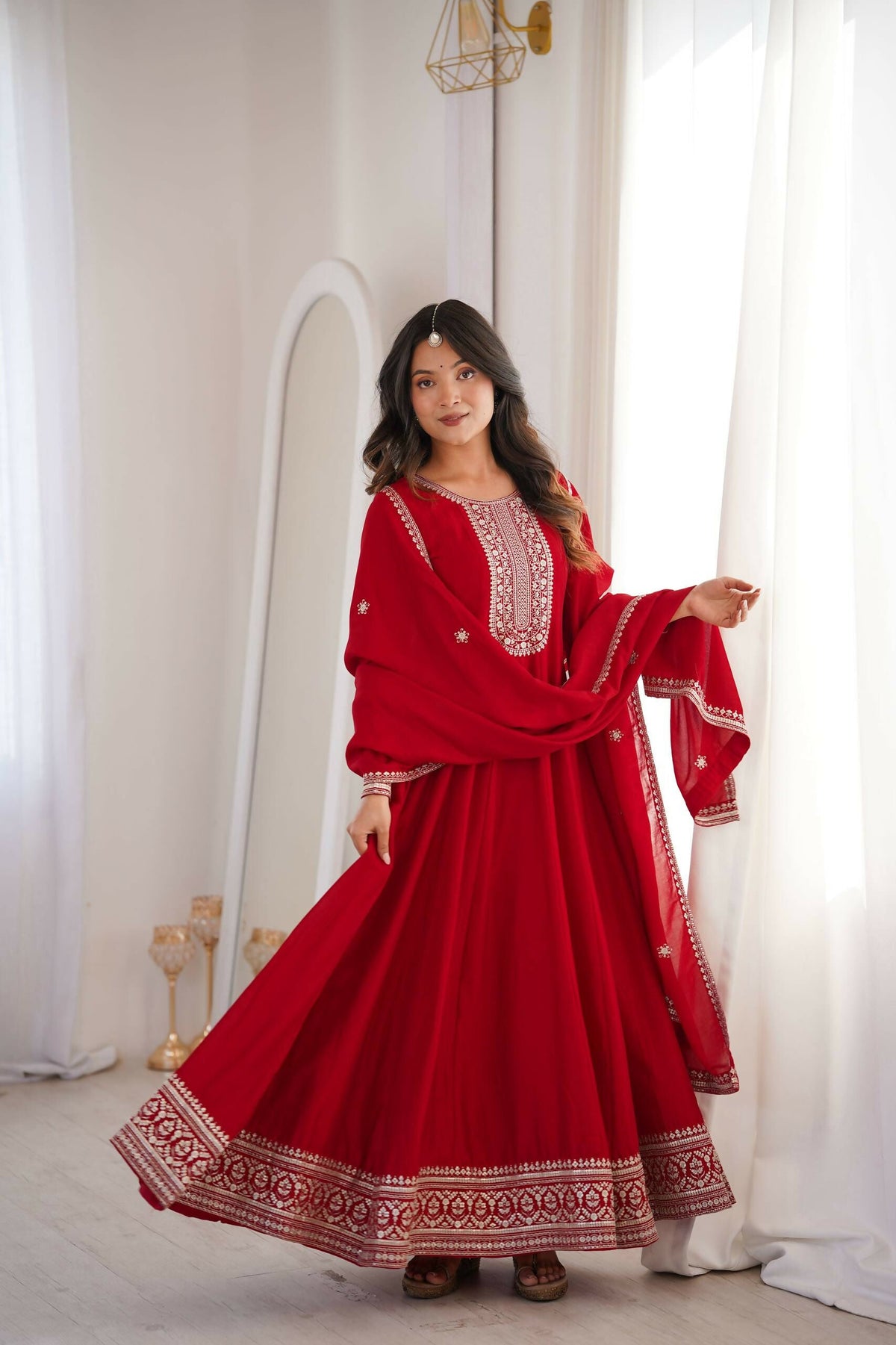 Teeya Creation Maroon Color Vichitra Silk Embroidery Work Party Wear Long Gown | Grocsy
