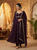 Teeya Creation Womens New Fancy Fox Georgette Heavy Quality Fabric With Handwork Brown Gown Set | Grocsy