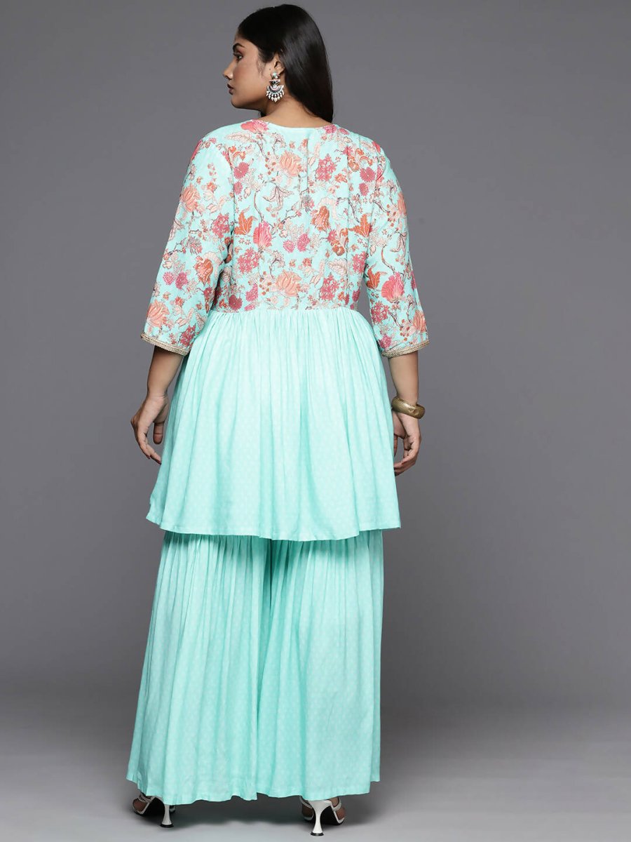 Ahalyaa Women's Traditional Wear Co-ords - Firozi | Grocsy