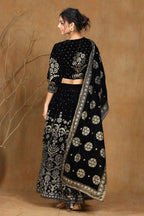 Juniper Women Black Velvet Printed Flared Lehenga Choli Sets | Grocsy