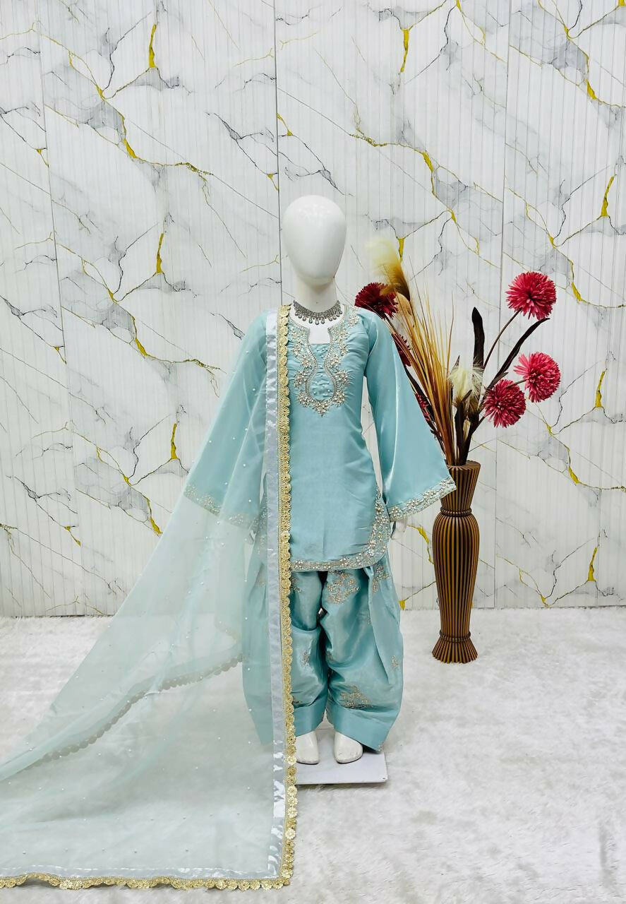 Teeya Creation New Kids Latest Trendy Kurta Palazzo Set-Blue | Grocsy