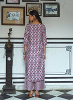 Aayaa Pure Muslin printed Kurti & Pant - purple | Grocsy