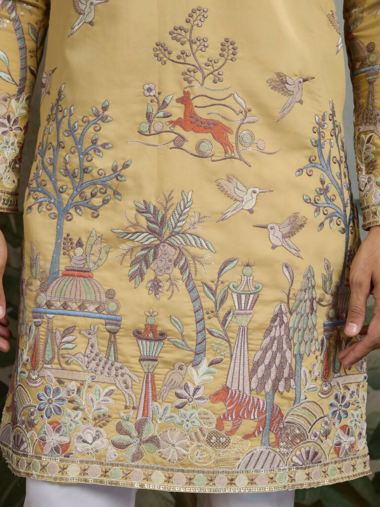 Vastranavya Yellow Exclusive Festival Wear Viscose Silk Thread & Sequence Embroidered Work Kurta | Grocsy