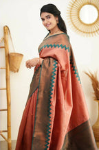DEIANA'S Beautiful Designer Golden zari Soft Lichi Silk Saree - Peach | Grocsy