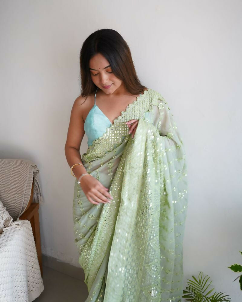Vamsee Vani Green Georgette Saree | Grocsy