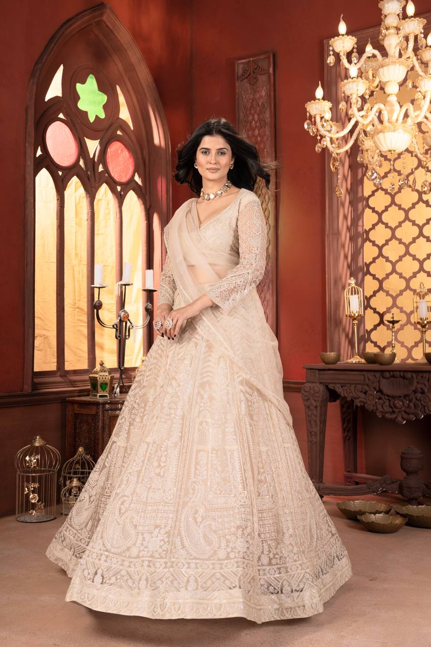 Lehenga Mart Designer Wedding Lehenga Choli For Women - Beige | Grocsy