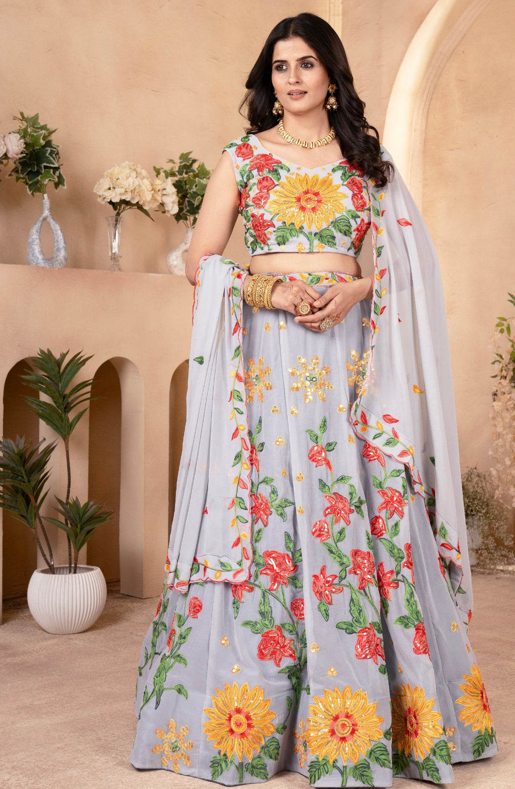 Lehenga Mart Designer Wedding Lehenga Choli For Women - Grey | Grocsy