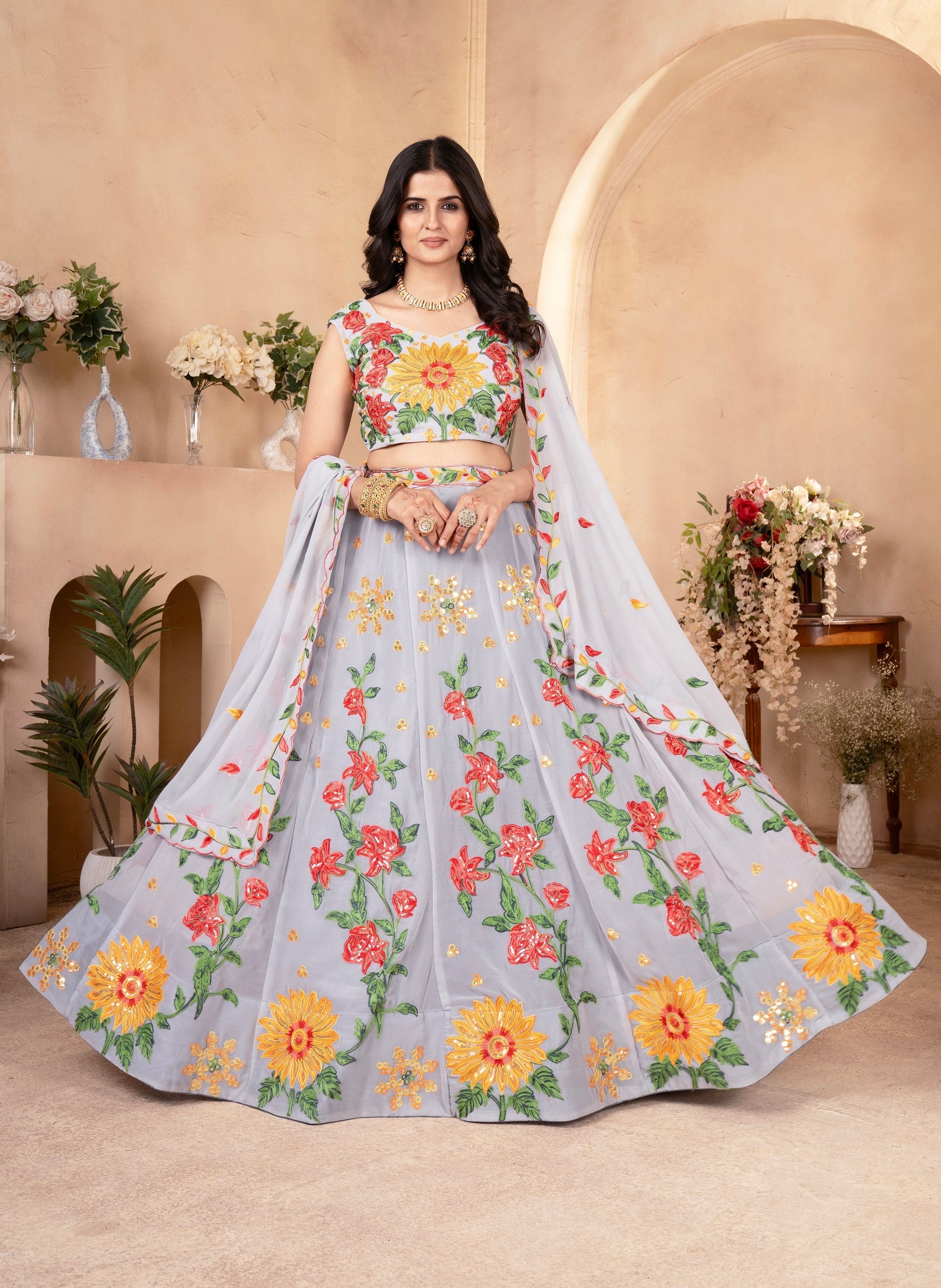Lehenga Mart Designer Wedding Lehenga Choli For Women - Grey | Grocsy