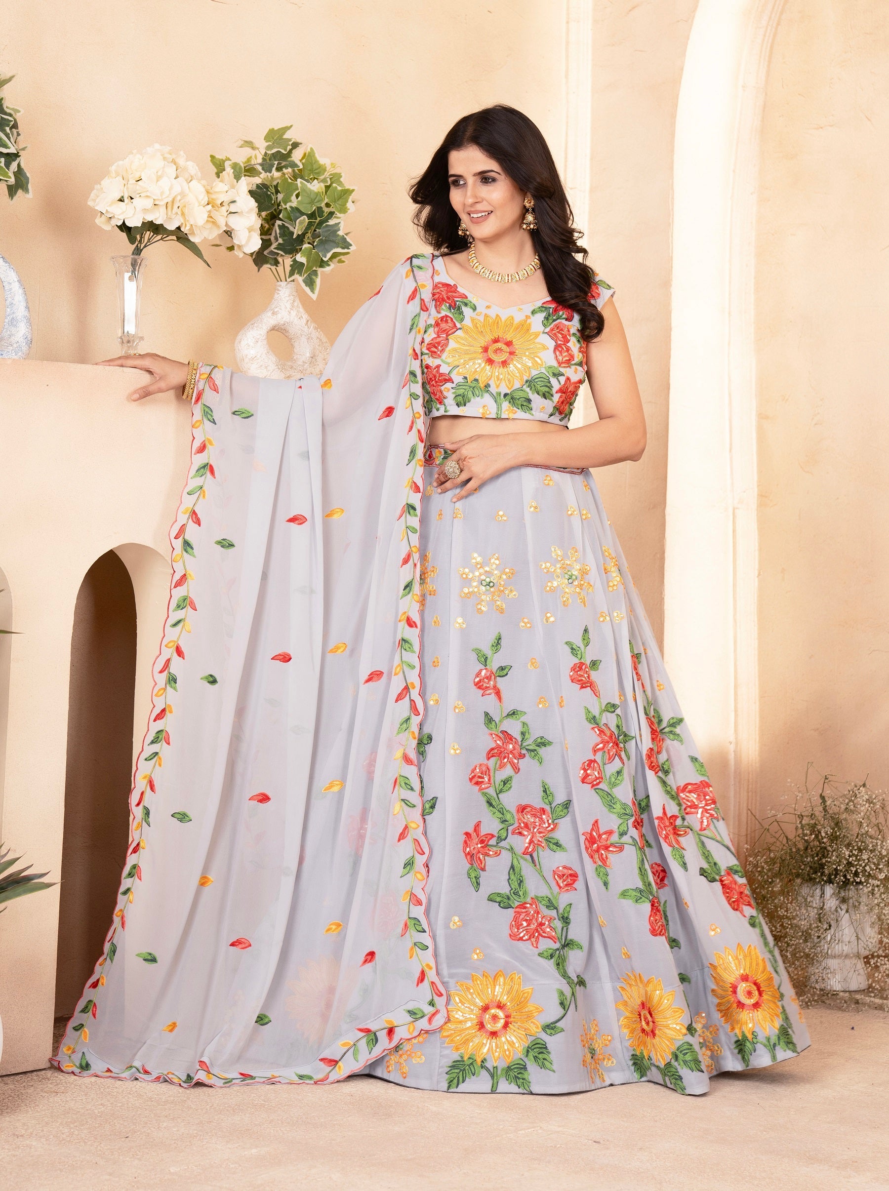 Lehenga Mart Designer Wedding Lehenga Choli For Women - Grey | Grocsy