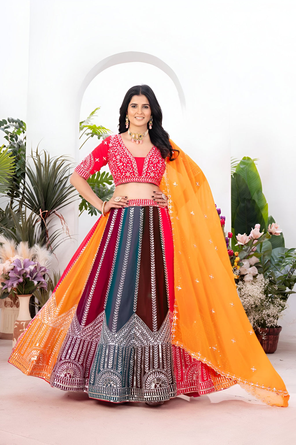 Lehenga Mart Multicolor Georgette Desigenr Wedding Lehnega Choli | Grocsy