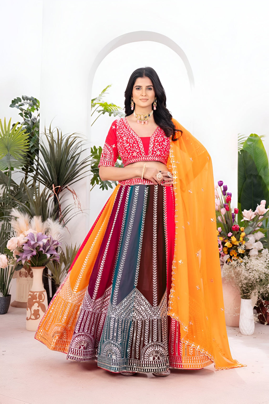Lehenga Mart Multicolor Georgette Desigenr Wedding Lehnega Choli | Grocsy