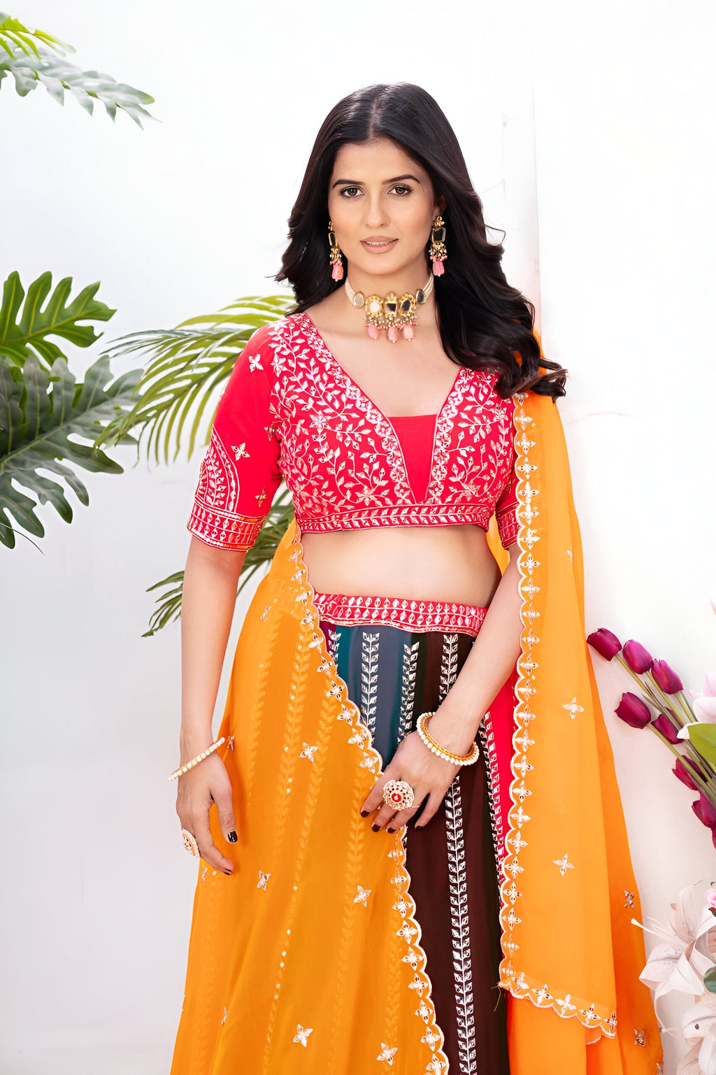 Lehenga Mart Multicolor Georgette Desigenr Wedding Lehnega Choli | Grocsy