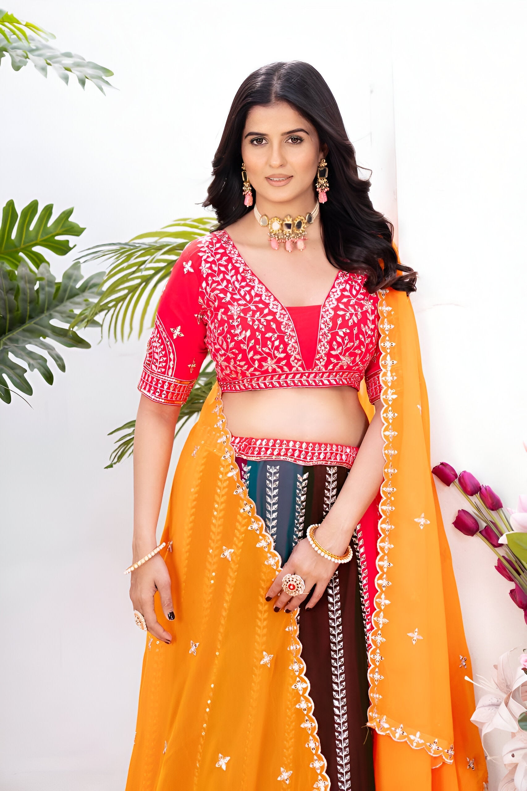 Lehenga Mart Multicolor Georgette Desigenr Wedding Lehnega Choli | Grocsy