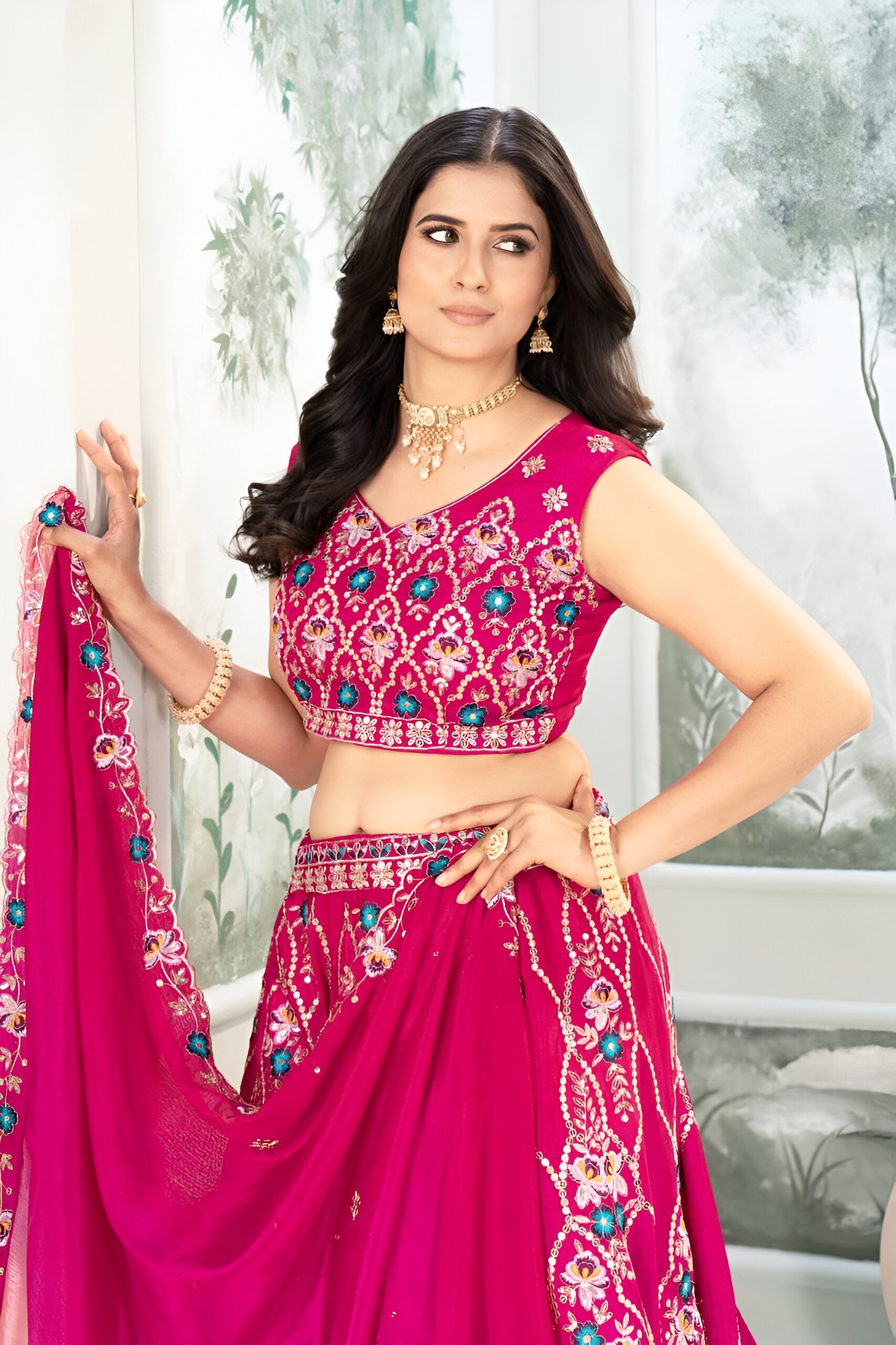 Lehenga Mart Pink Chinon  Desigenr Wedding Lehnega Choli | Grocsy