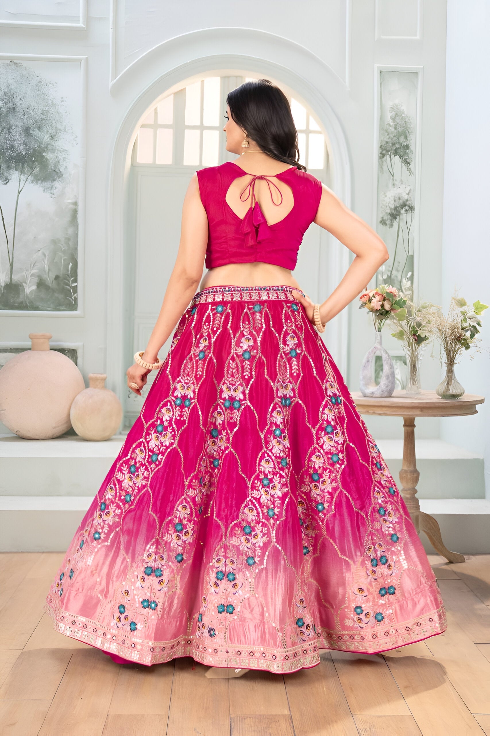 Lehenga Mart Pink Chinon  Desigenr Wedding Lehnega Choli | Grocsy