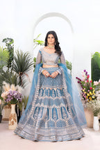 Lehenga Mart Designer Wedding Lehenga Choli For Women - Sky Blue | Grocsy