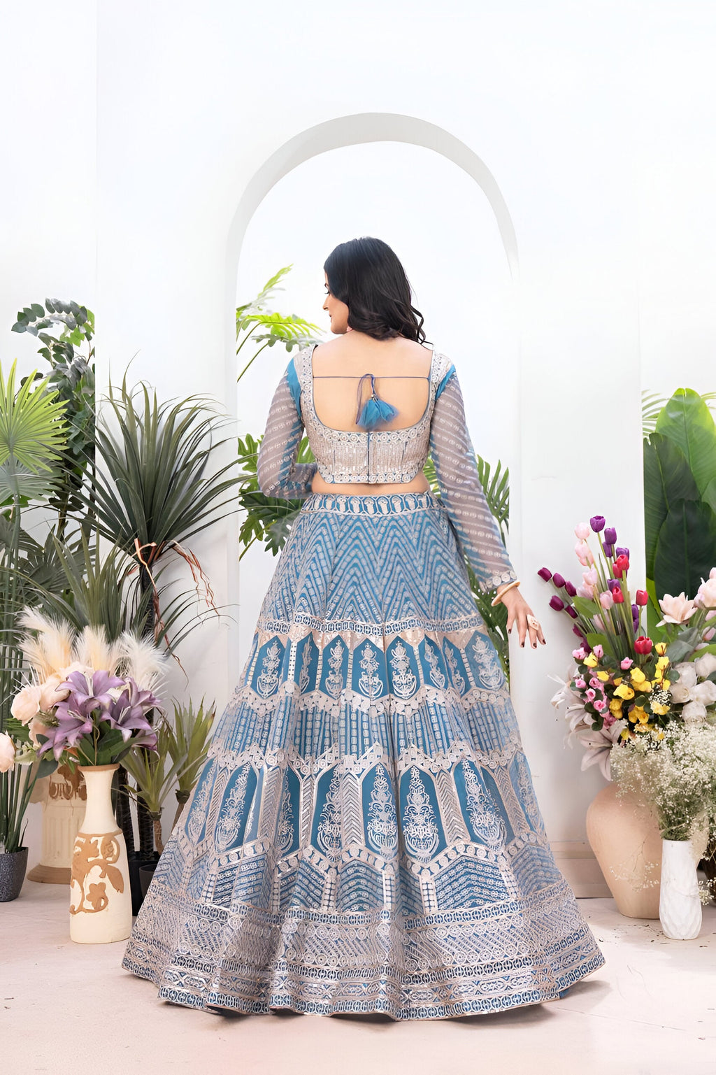 Lehenga Mart Designer Wedding Lehenga Choli For Women - Sky Blue | Grocsy