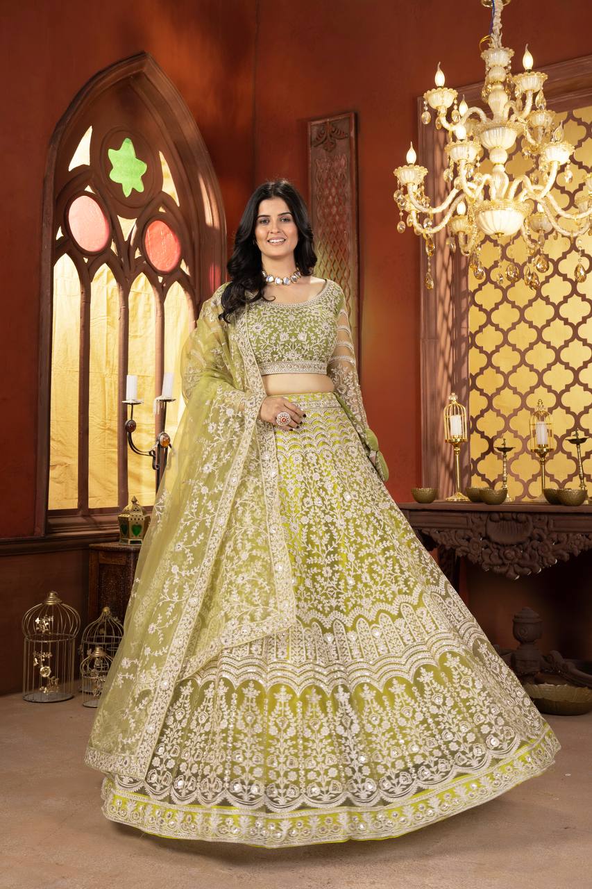Lehenga Mart Designer Wedding Lehenga Choli For Women - Parrot Green | Grocsy
